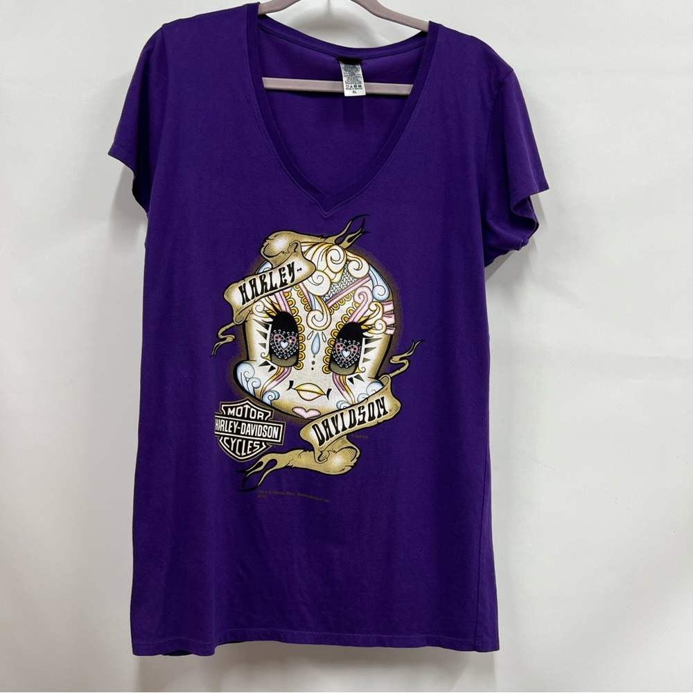 Harley Davidson xl purple tweety bird v neck shirt 2015 Indywest looney tunes
